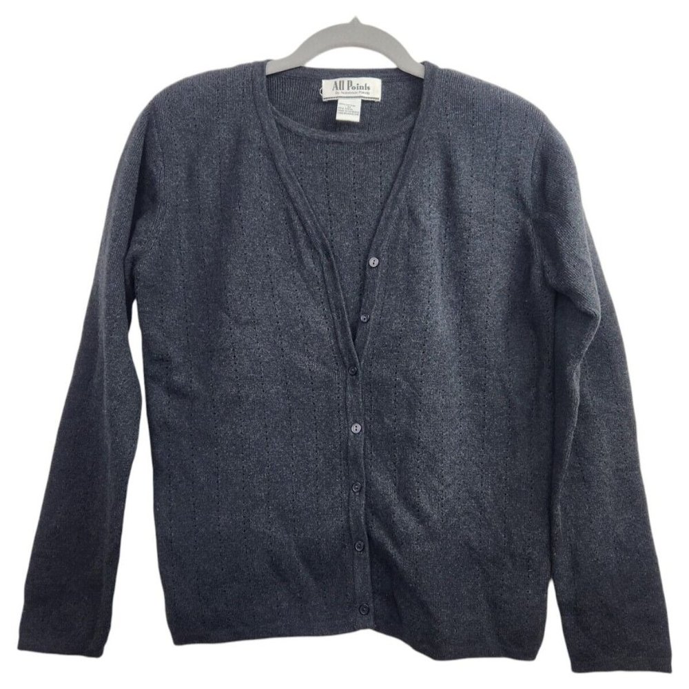 Vintage All Points by Reference Point Women's Gray Knit Cardigan W/ Tank Sz M